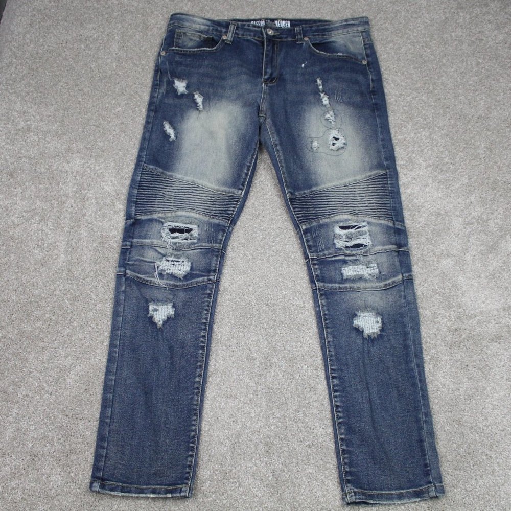 Bleecker & Mercer Distressed  Jeans Men 34x32 Blue Slim Fit Straight Leg Stretch